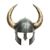 Viking helmet with horns displayed on a Transparent background showcasing medieval craftsmanship and design, Viking Helmet with Horns on background png