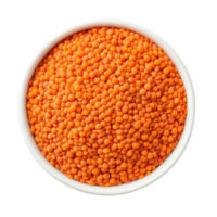 Red lentils in a white bowl on a clean Transparent background ideal for healthy meal prep and recipes, Red lentils in white bowl isolated on background png