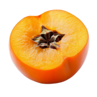 Half persimmon on a transparent background showcasing its vibrant orange color and unique texture, Half persimmon isolated on transparent background png