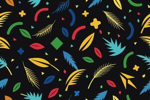 Memphis seamless pattern from different leaves on black background. illustration. vector