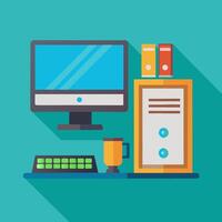Desktop pc image. Cartoon style concept illustration. vector