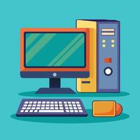 Desktop pc image. Cartoon style illustration. vector