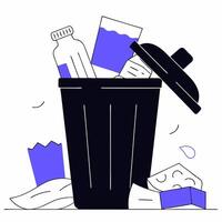 Minimalistic garbage can full of food waste image. Flat style. vector