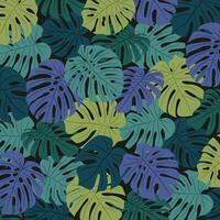 Tropical Monstera Leaf Pattern on Dark Background. vector