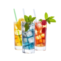 Refreshing summer drinks with ice and garnishes on a bright Transparent background, Summer drinks with ice isolated on background png