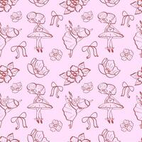 Pink Ballet Dancer Seamless Pattern vector