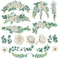 floral compositions with white camellia eucalyptus and white jasmine vector
