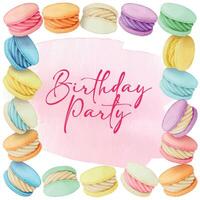 Watercolor hand drawn realistic macaron frame vector