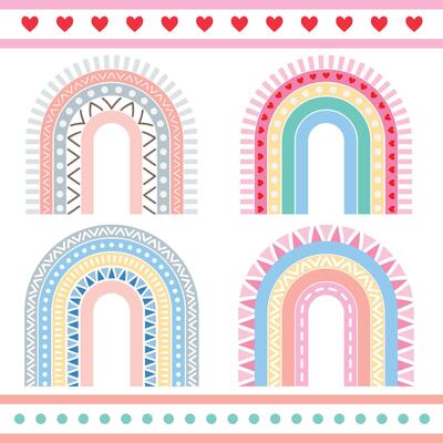 Colorful abstract geometric boho rainbow decorations pastel