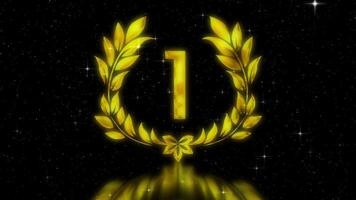 A gorgeous gold number one ranking emblem with a laurel wreath and a petal in the middle video
