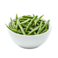 Fresh long beans displayed in a white bowl on a clean, isolated background for culinary presentation, Long bean or cowpea in white bowl isolated on Transparent background png