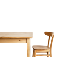 Simple wooden table and chair set against a Transparent background for a minimalist interior design aesthetic, Wood table and chair background background wooden table with chair png