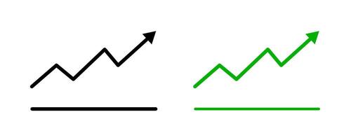 Green upward arrow graph with arrow showing rising trend. Up arrow flow chart, Bullish trend vector
