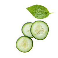 Fresh cucumber slices with green leaf on a clean Transparent background ideal for healthy recipes and nutrition topics, cucumber slices with leaf isolated on background png