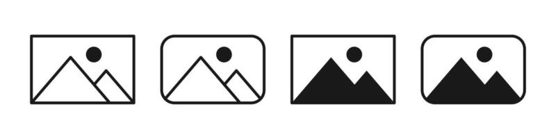 Photo icon set. Image gallery thumbnail symbol. App, website, or user interface design. Editable line width vector
