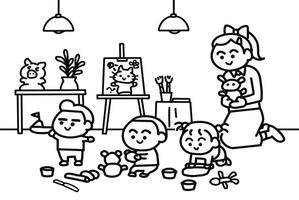 Children are modeling with clay. vector