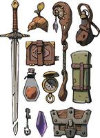 a set of items for a fantasy game vector