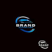Modern autoglass logo. Featuring a car shape and circular swoosh symbol with blue color vector
