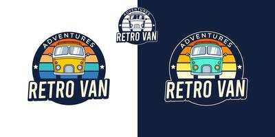 A retro van adventure emblem logo with a fun and playful design style. vector