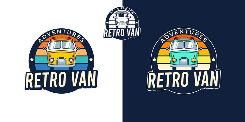 A retro van adventure emblem logo with a fun and playful design style.