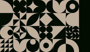 Retro black and brown geometric Bauhaus pattern background. square, circle, semicircle, triangle and square line patterns vector