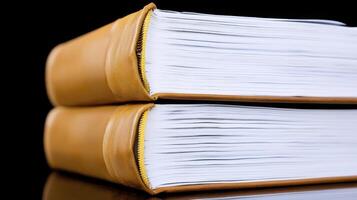 Two Tan Leather Bound Books on Black Reflective Surface photo