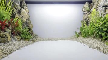 Lush Green and Red Aquatic Plants in Minimalist White Aquarium Landscape photo