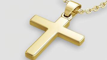 Gold Cross Pendant on Delicate Chain Close up photo