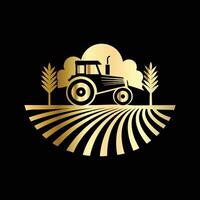tractor and field with trees on black background vector