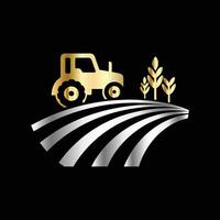 tractor and wheat field on black background vector