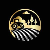 tractor and field on black background vector