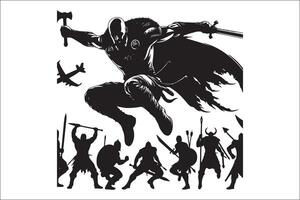A black and white illustration of a man with a sword vector