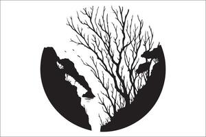 A black and white illustration of a tree with branches vector