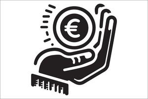 A hand holding a euro coin in its hand vector