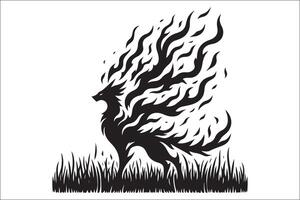 A black and white silhouette of a fire - breathing dragon vector
