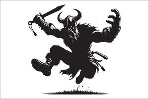 A black and white illustration of a viking with a sword vector