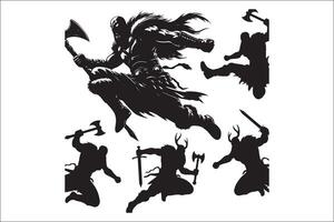 Silhouettes of a man with a sword and a spear vector