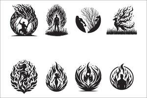 Fire and firewood icons set vector