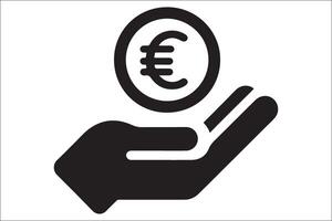 Euro symbol in hand, icon vector
