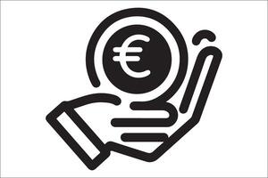 A hand holding a euro coin icon vector