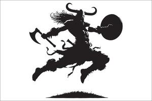 A viking is running with a shield and axe vector