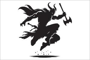 A silhouette of a man with a sword and axe vector