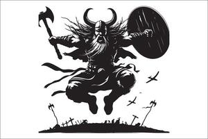 Viking warrior with axe and shield vector