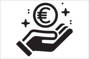 Euro coin in hand icon illustration vector