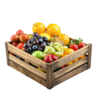 Fresh fruits in a wooden crate from the market displayed on a Transparent background, Wooden Crate with Fresh Fruits From Market on background png