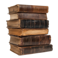 Old stacked books on a Transparent background showcasing vintage literature and historical bindings, Old stacked books on background png