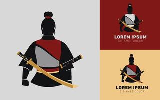 Backside samurai silhoutte with katana logo icon cartoon vector