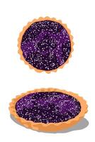 Delicious Pie with Blueberry Jam top view side view with white spot vector