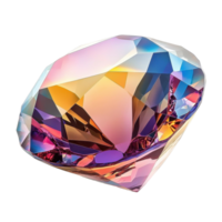 Shiny cut gemstone displays vibrant colors and intricate facets in brilliant reflections, Shiny cut gemstone with facets and reflections, Transparent background png