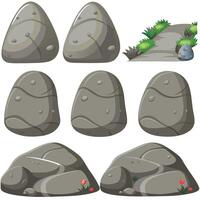 Collection of cartoon rocks and stone pathway for game asset vector